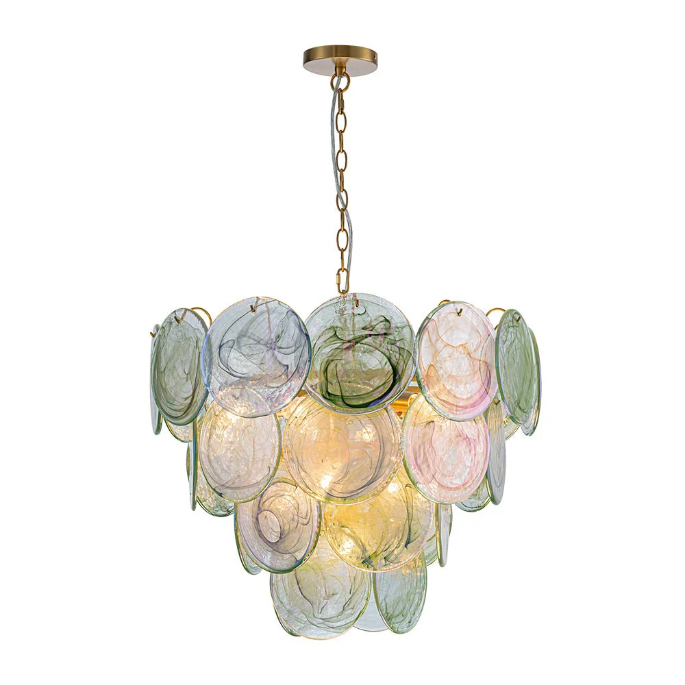 Art Deco Green Iridescent Swirl Glass Tiered Chandelier - Image 14