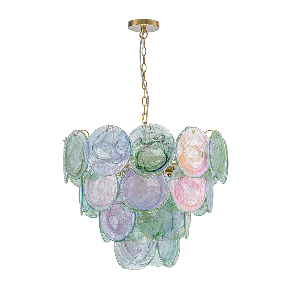 Art Deco Green Iridescent Swirl Glass Tiered Chandelier - Image 15
