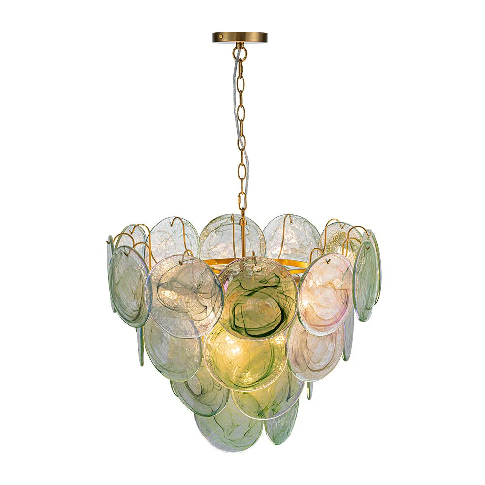 Art Deco Green Iridescent Swirl Glass Tiered Chandelier - Image 16