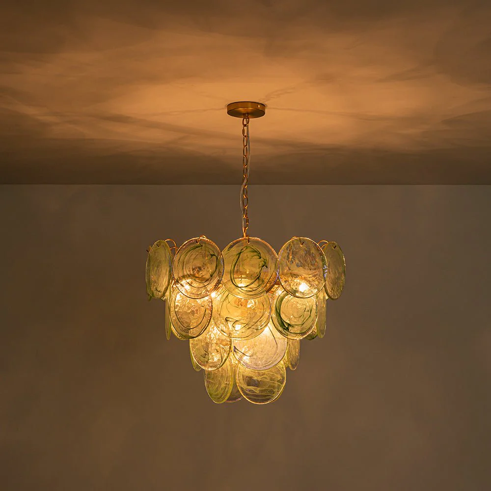 Art Deco Green Iridescent Swirl Glass Tiered Chandelier - Image 17
