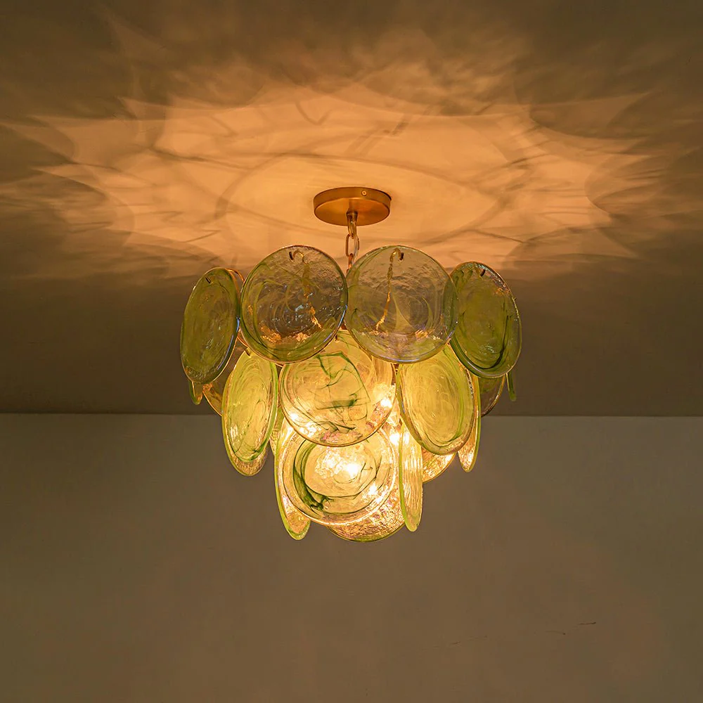 Art Deco Green Iridescent Swirl Glass Tiered Chandelier - Image 18