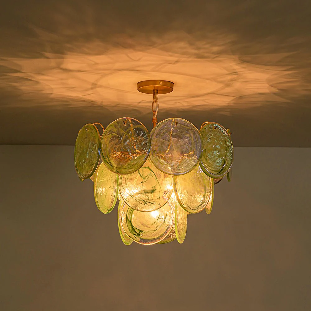 Art Deco Green Iridescent Swirl Glass Tiered Chandelier - Image 19