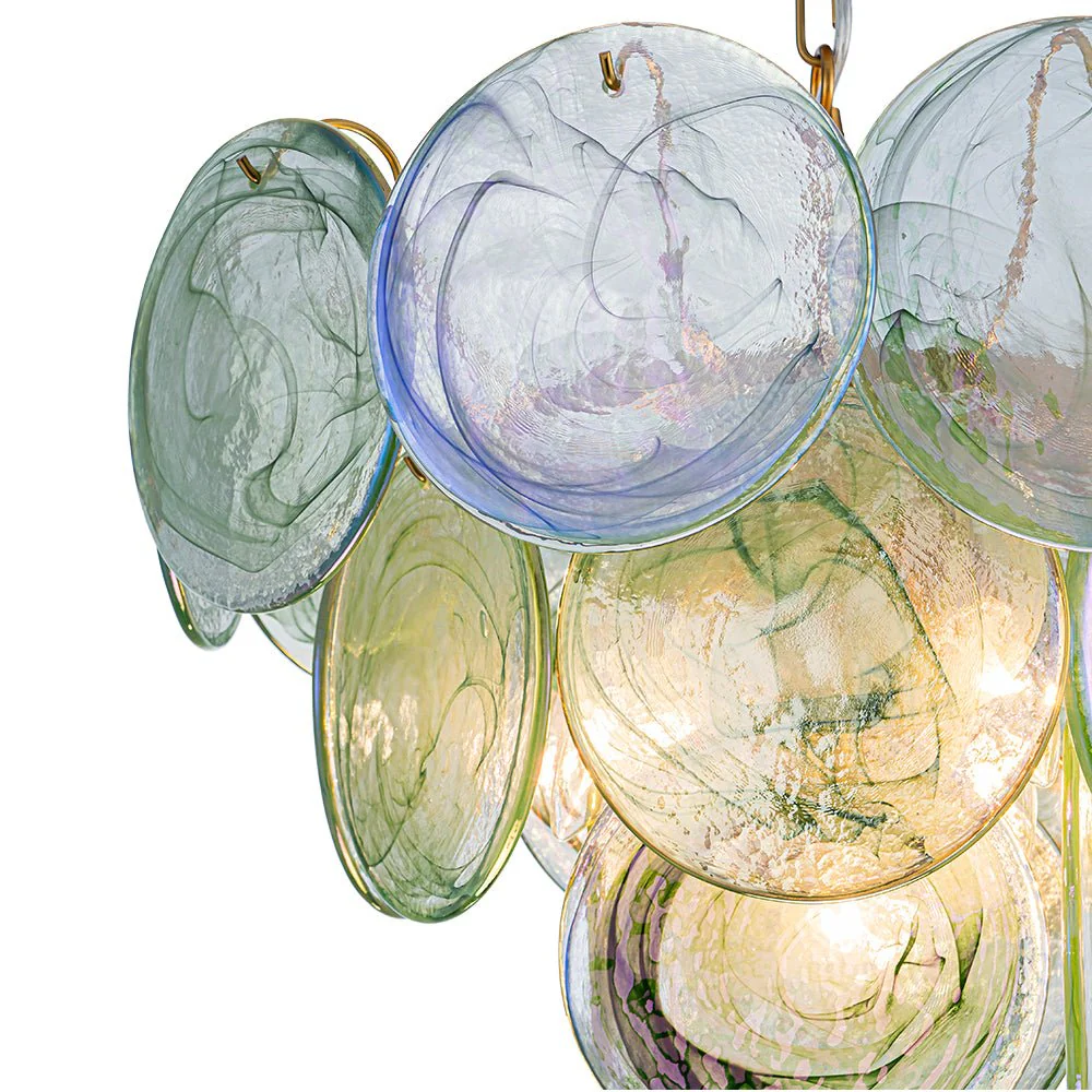 Art Deco Green Iridescent Swirl Glass Tiered Chandelier - Image 21
