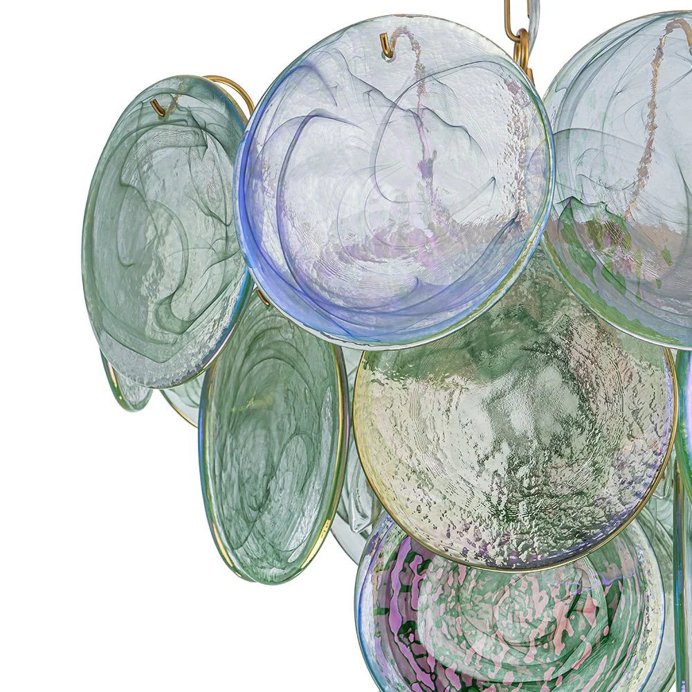 Art Deco Green Iridescent Swirl Glass Tiered Chandelier - Image 22