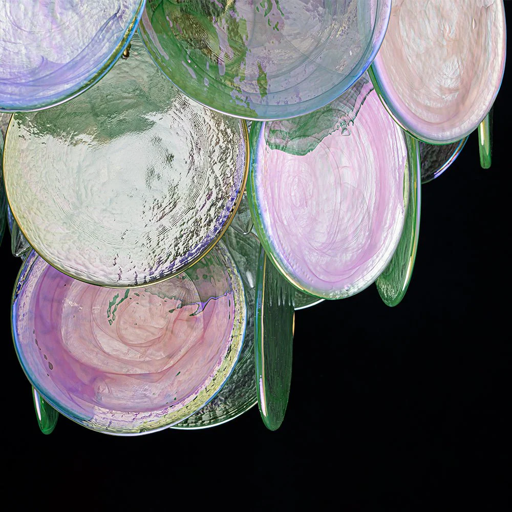 Art Deco Green Iridescent Swirl Glass Tiered Chandelier - Image 23