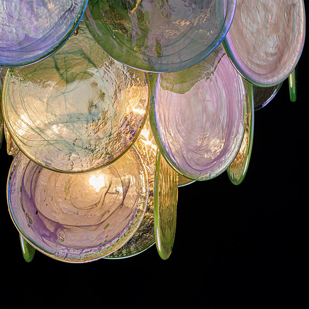 Art Deco Green Iridescent Swirl Glass Tiered Chandelier - Image 24