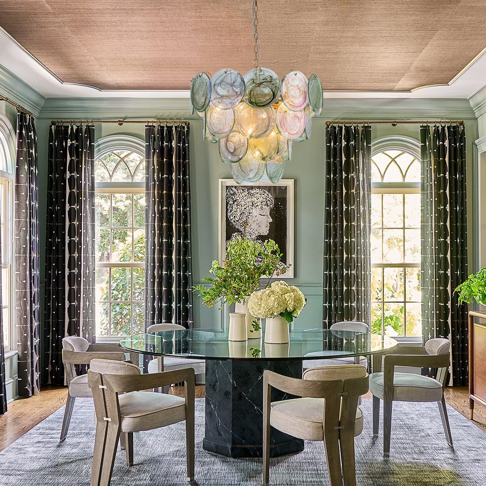 Art Deco Green Iridescent Swirl Glass Tiered Chandelier - Image 4