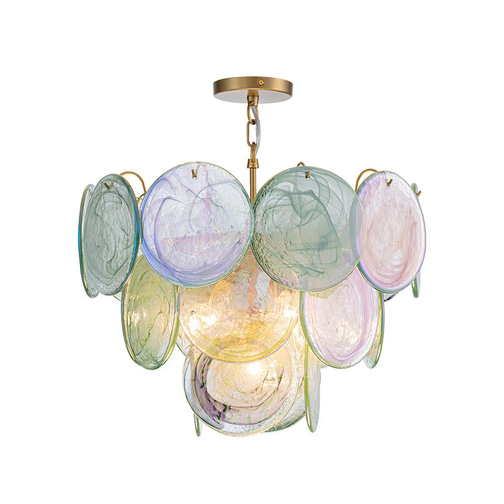 Art Deco Green Iridescent Swirl Glass Tiered Chandelier - Image 7