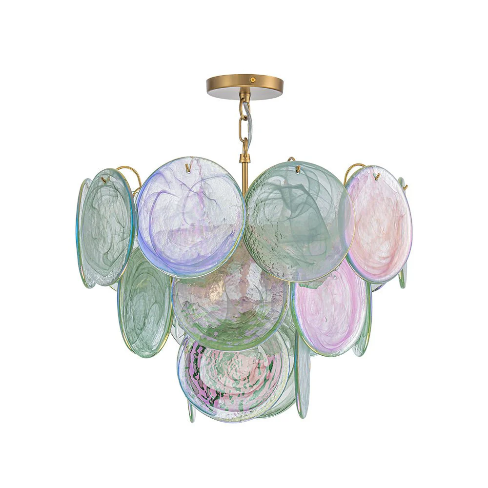 Art Deco Green Iridescent Swirl Glass Tiered Chandelier - Image 8