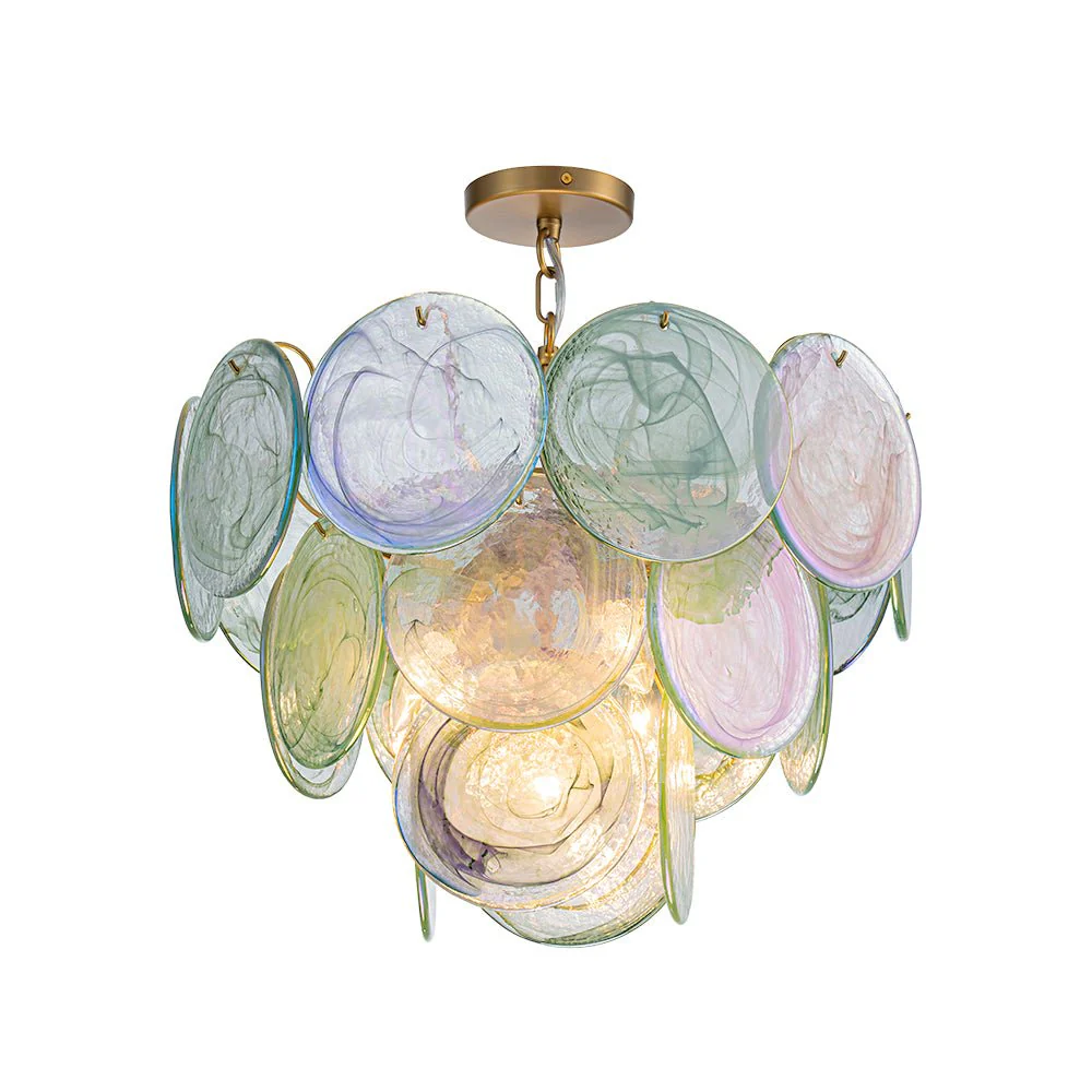 Art Deco Green Iridescent Swirl Glass Tiered Chandelier - Image 9