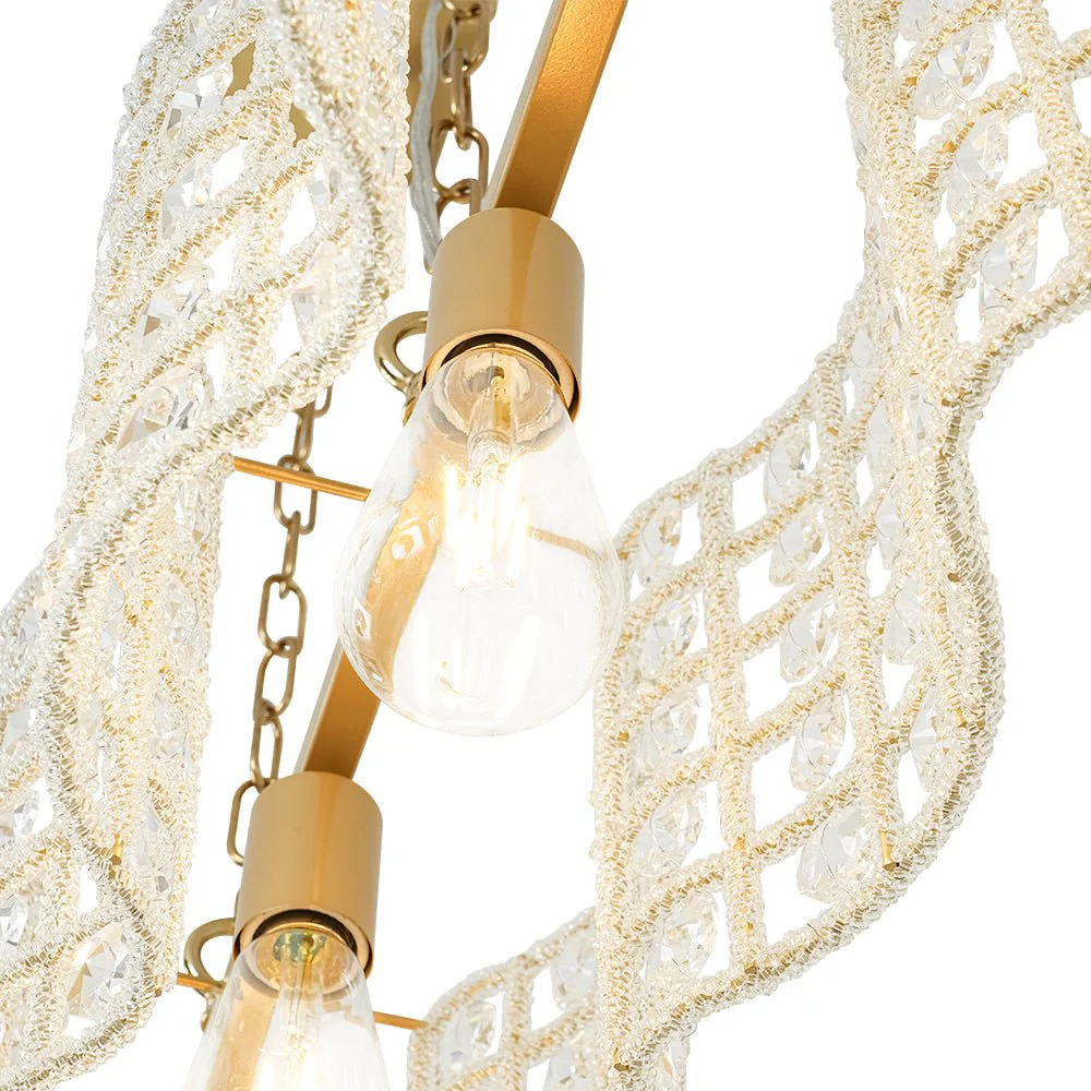 Art Deco Luxury Brass Crystal Linear Cage Island Chandelier - Image 11