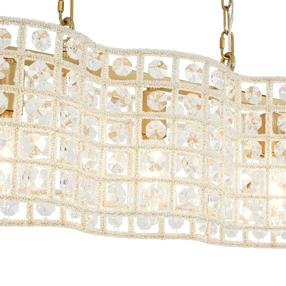 Art Deco Luxury Brass Crystal Linear Cage Island Chandelier - Image 12