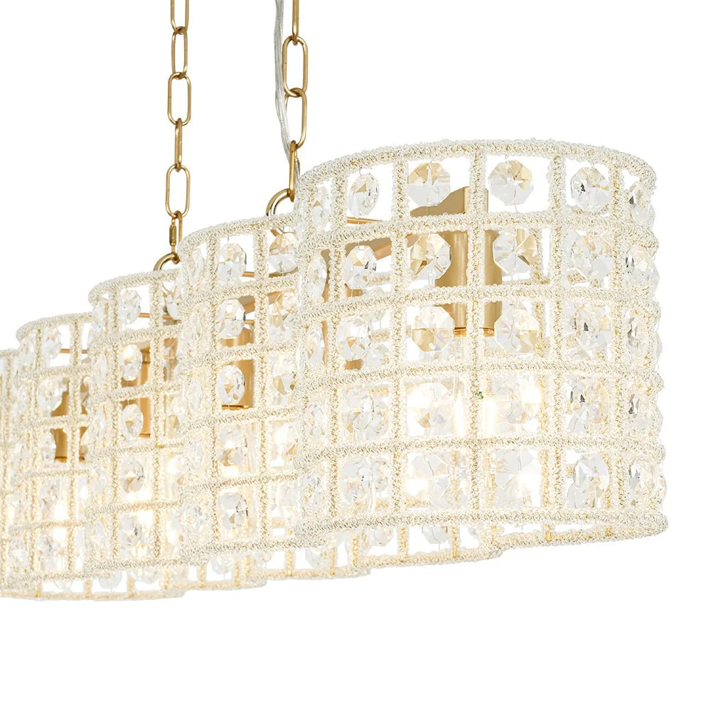 Art Deco Luxury Brass Crystal Linear Cage Island Chandelier - Image 13