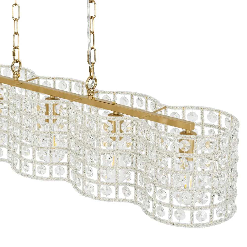 Art Deco Luxury Brass Crystal Linear Cage Island Chandelier - Image 14