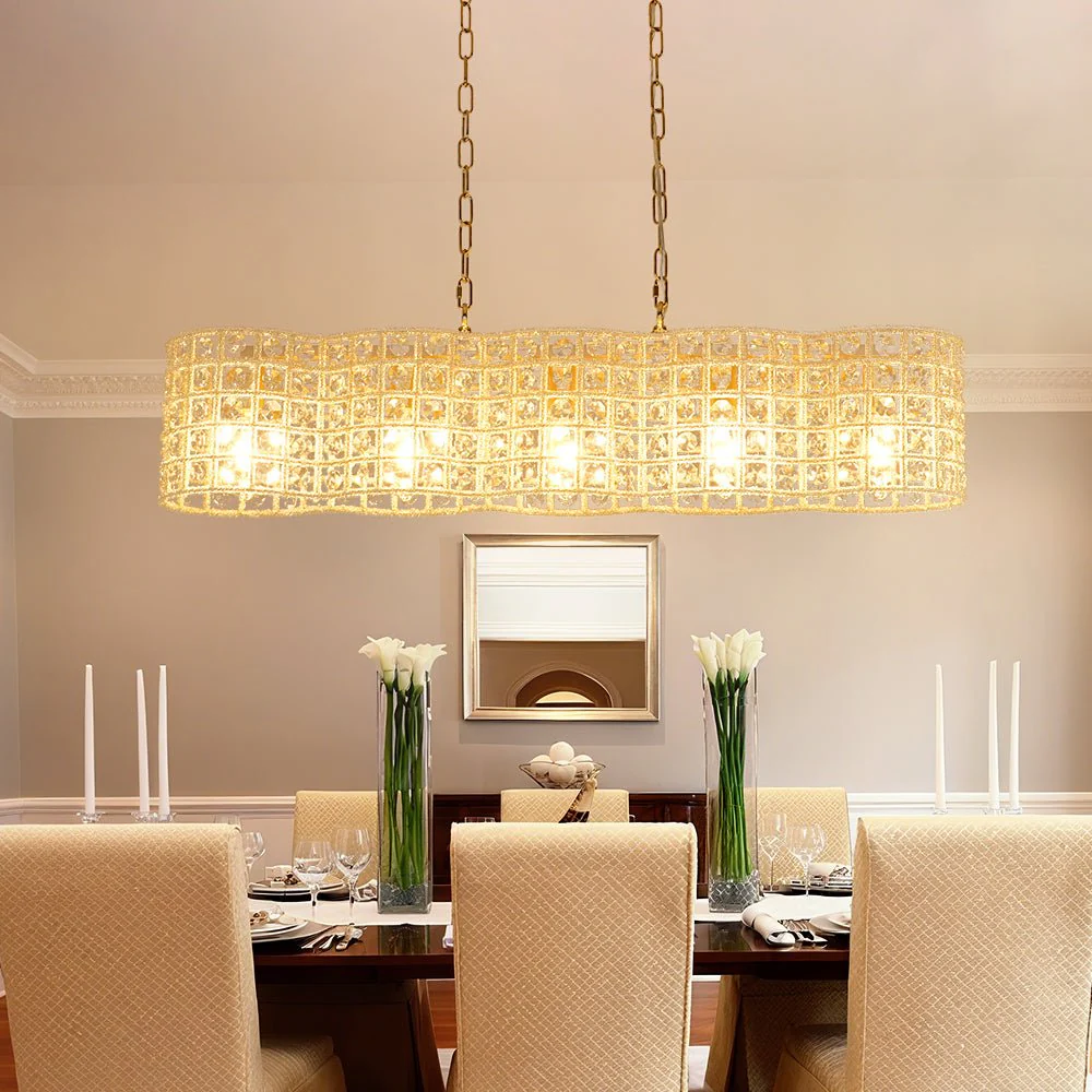 Art Deco Luxury Brass Crystal Linear Cage Island Chandelier - Image 2