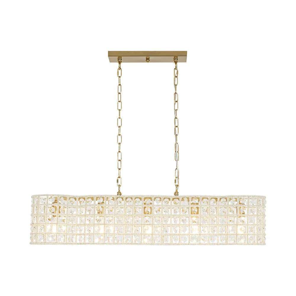 Art Deco Luxury Brass Crystal Linear Cage Island Chandelier - Image 3