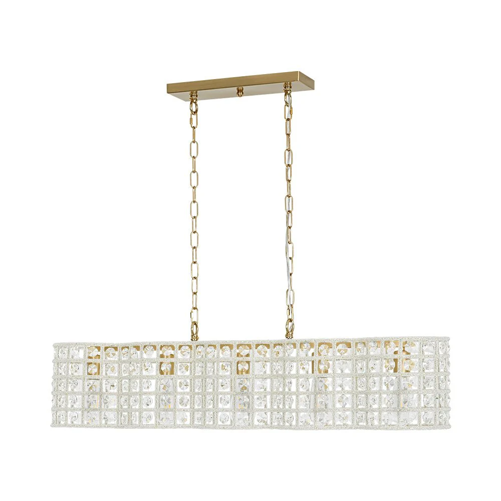 Art Deco Luxury Brass Crystal Linear Cage Island Chandelier - Image 4