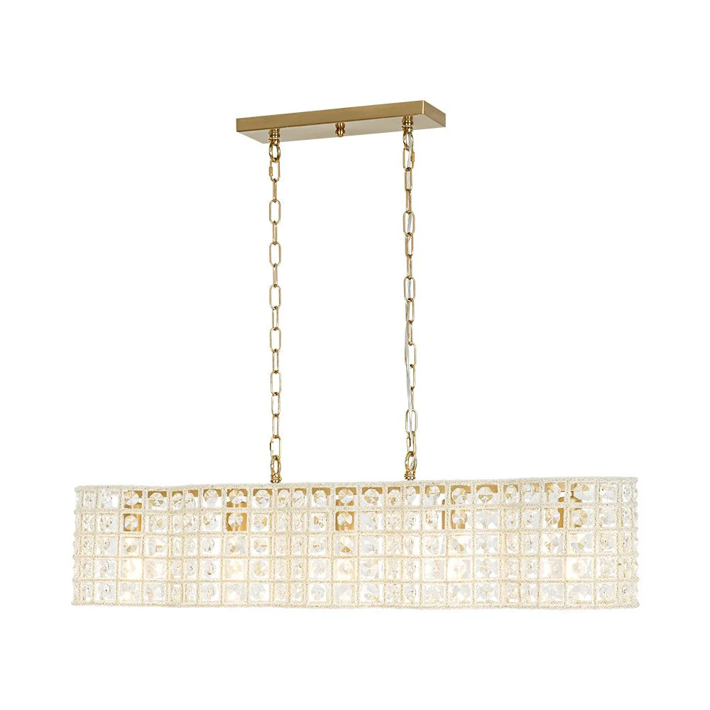 Art Deco Luxury Brass Crystal Linear Cage Island Chandelier - Image 5