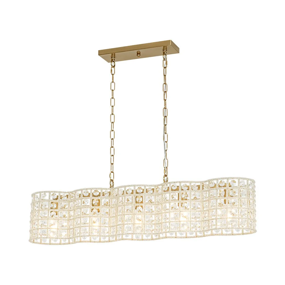 Art Deco Luxury Brass Crystal Linear Cage Island Chandelier - Image 6