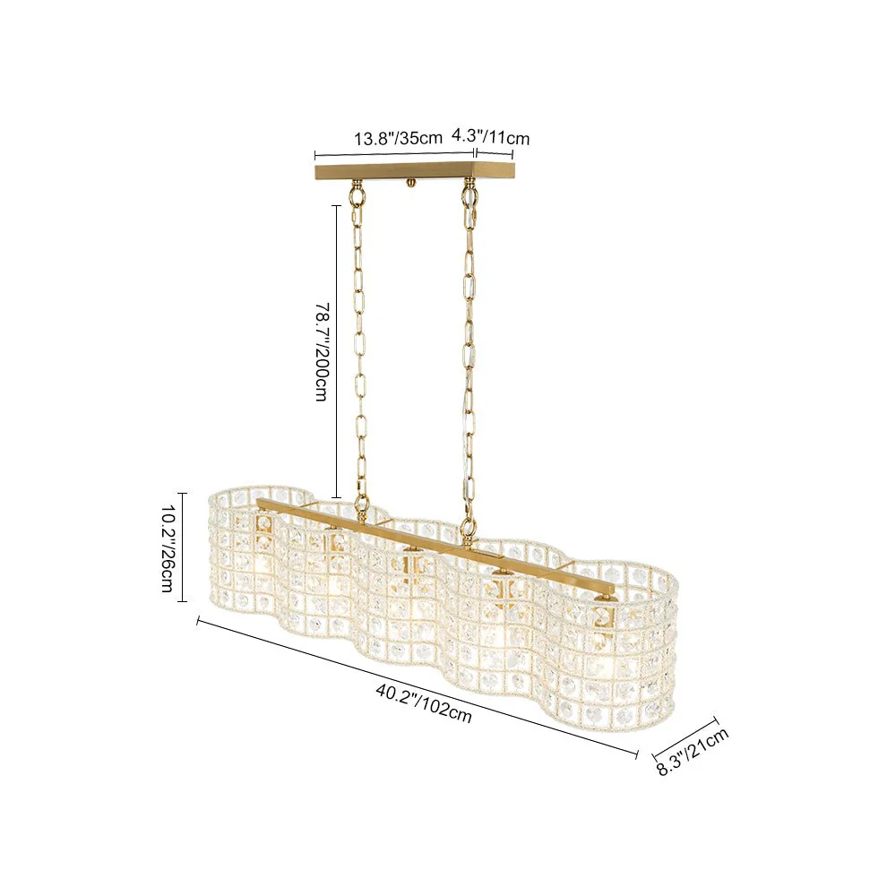 Art Deco Luxury Brass Crystal Linear Cage Island Chandelier - Image 7