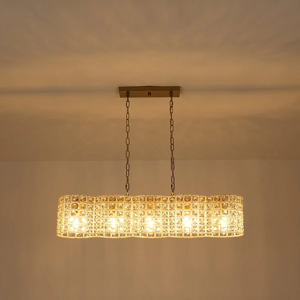 Art Deco Luxury Brass Crystal Linear Cage Island Chandelier - Image 8