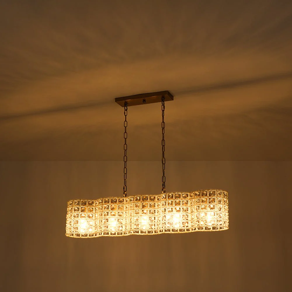 Art Deco Luxury Brass Crystal Linear Cage Island Chandelier - Image 9