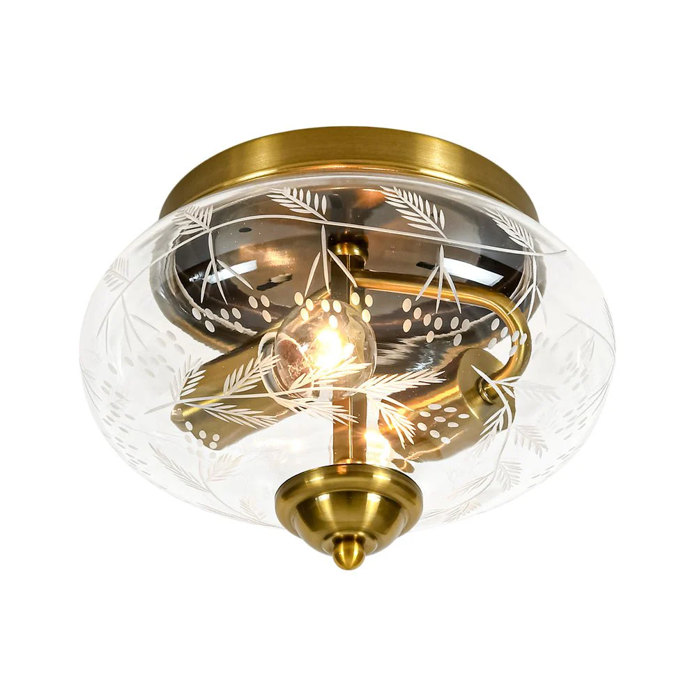 Art Deco Mistletoe Pattern Etched Glass Round Flush Mount Light - Image 10