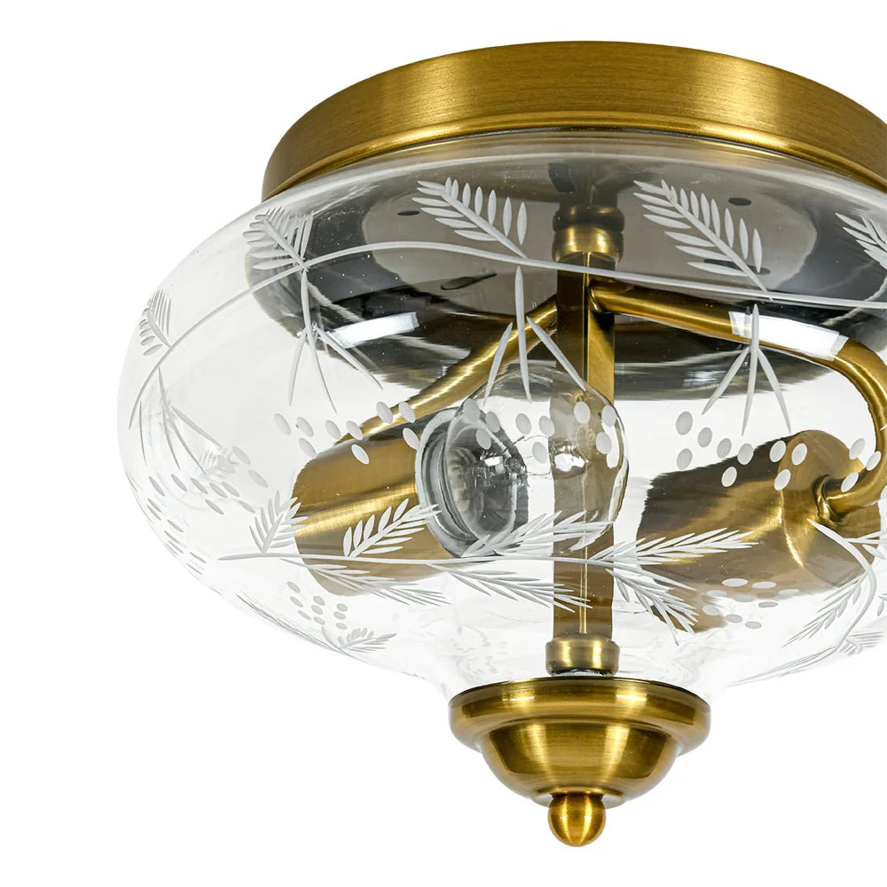 Art Deco Mistletoe Pattern Etched Glass Round Flush Mount Light - Image 12