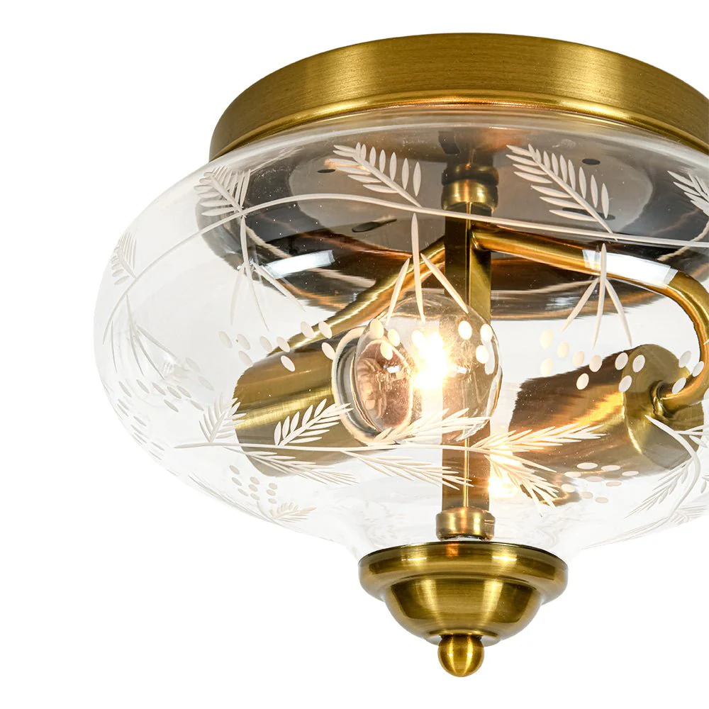 Art Deco Mistletoe Pattern Etched Glass Round Flush Mount Light - Image 13
