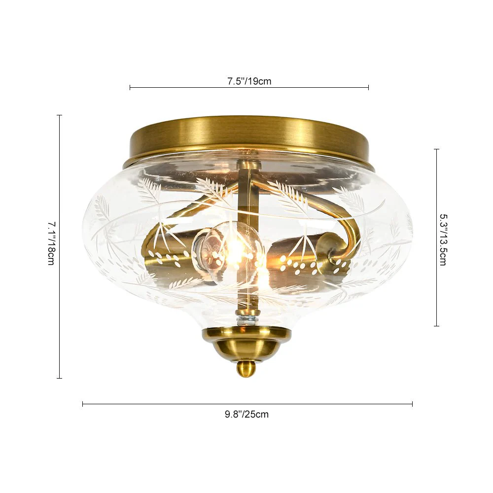 Art Deco Mistletoe Pattern Etched Glass Round Flush Mount Light - Image 3