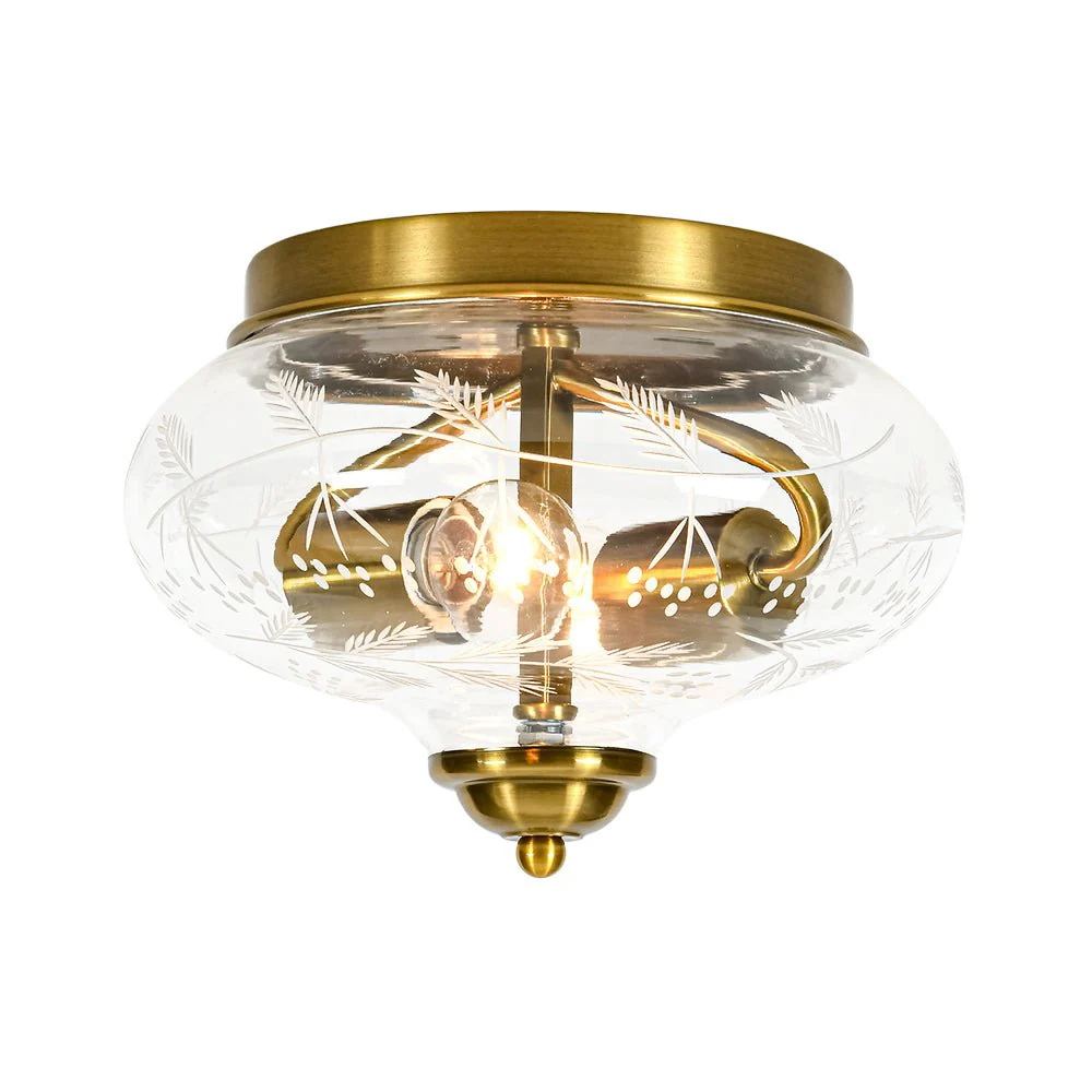 Art Deco Mistletoe Pattern Etched Glass Round Flush Mount Light - Image 6
