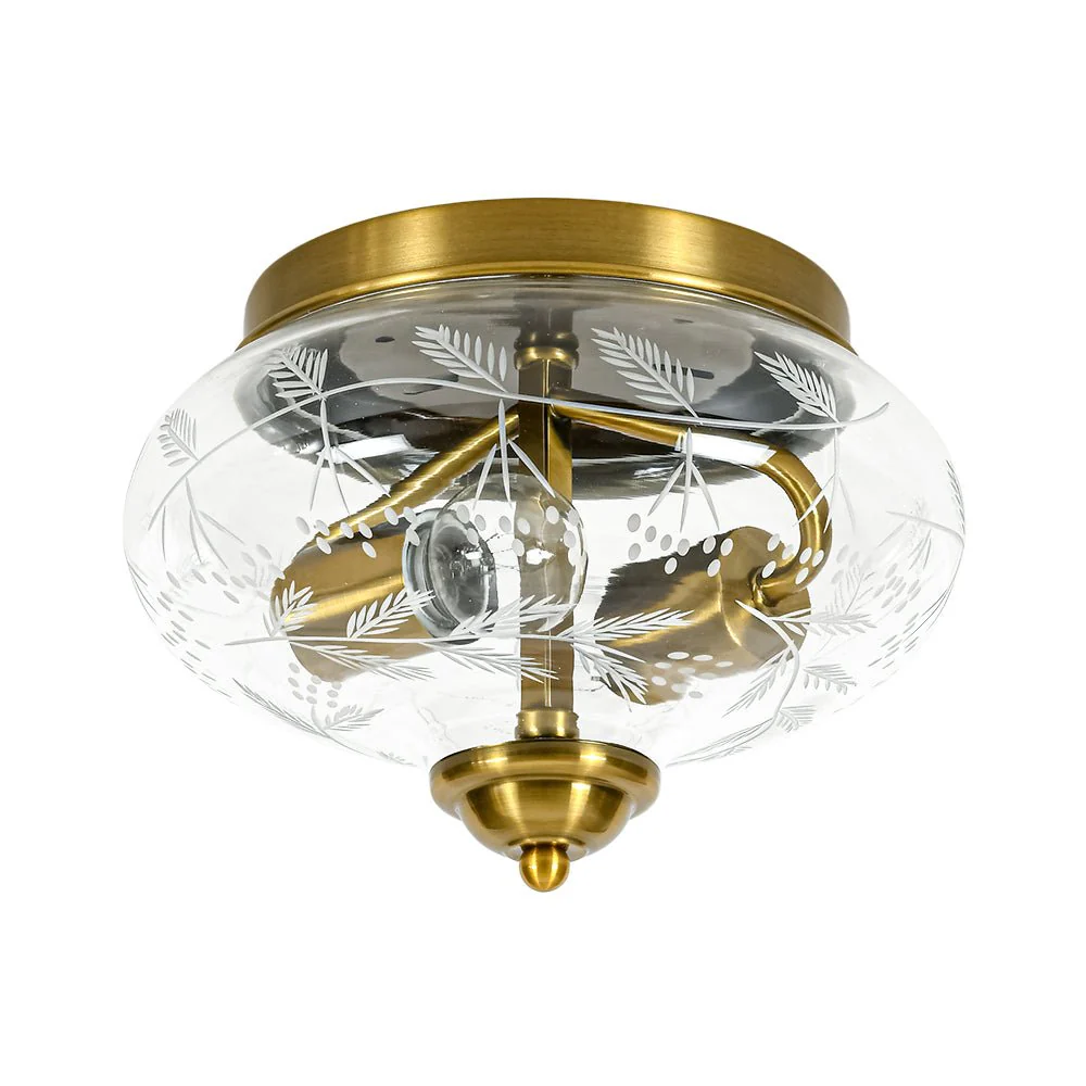 Art Deco Mistletoe Pattern Etched Glass Round Flush Mount Light - Image 7