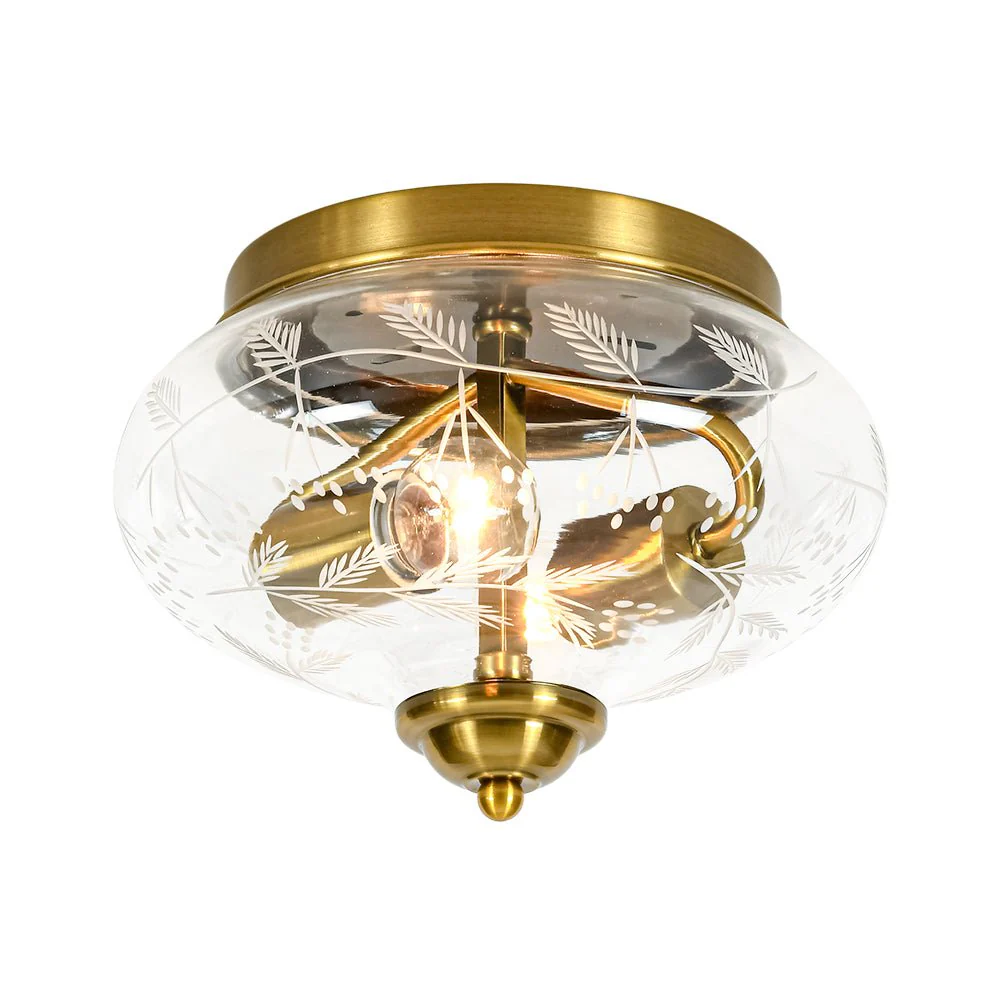 Art Deco Mistletoe Pattern Etched Glass Round Flush Mount Light - Image 8