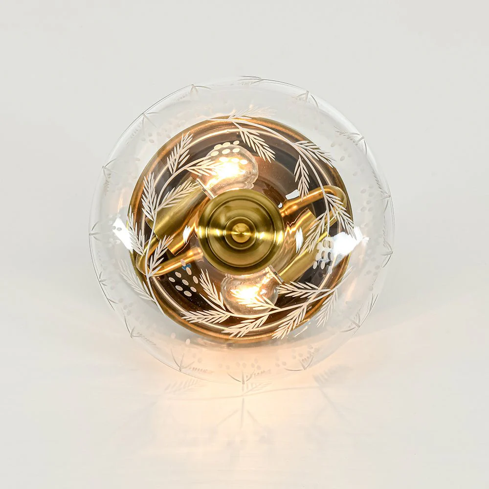 Art Deco Mistletoe Pattern Etched Glass Round Flush Mount Light - Image 9