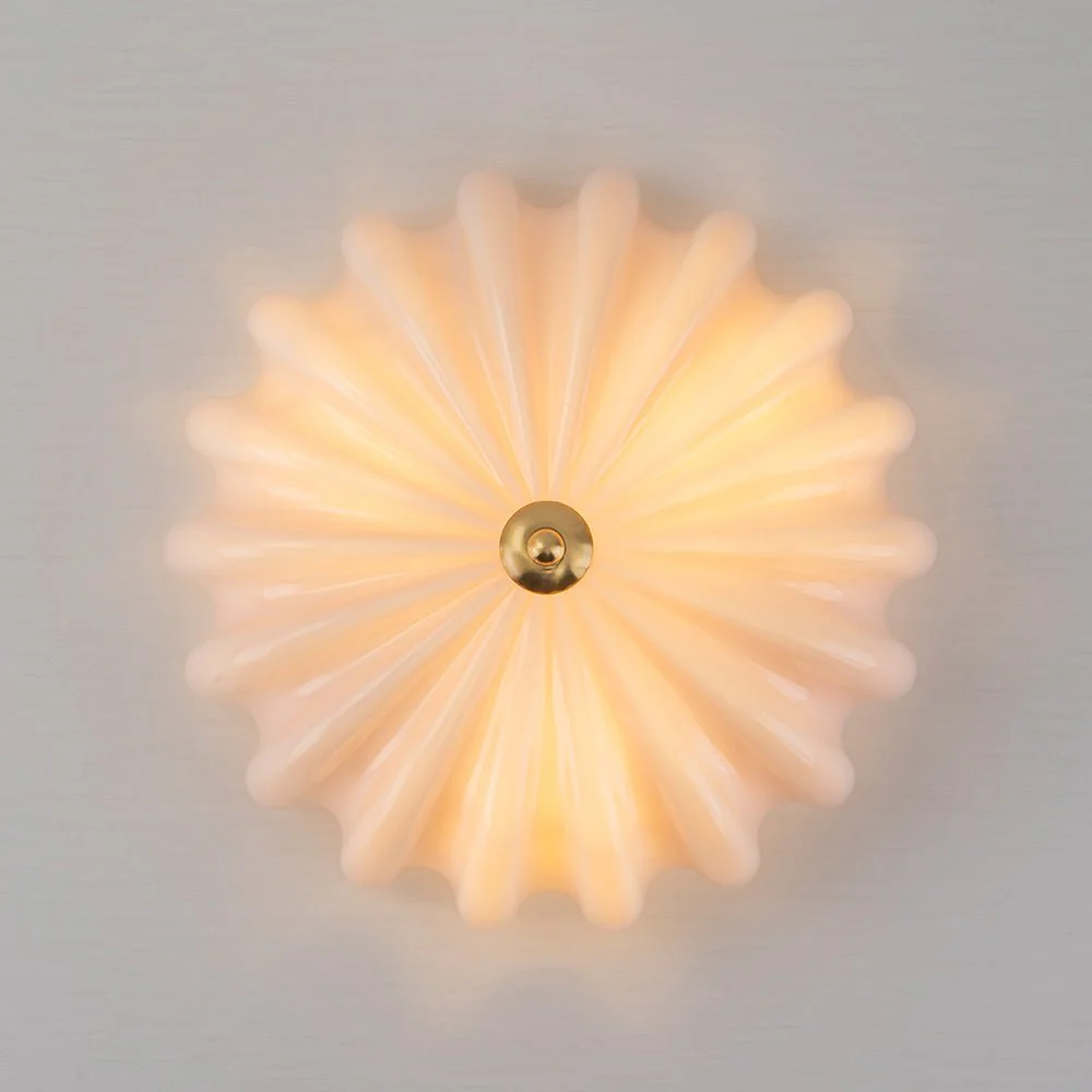 Art Deco Pleated Flower Shine Glass Semi Flush Mount - Image 12