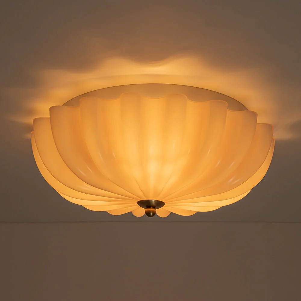 Art Deco Pleated Flower Shine Glass Semi Flush Mount - Image 14
