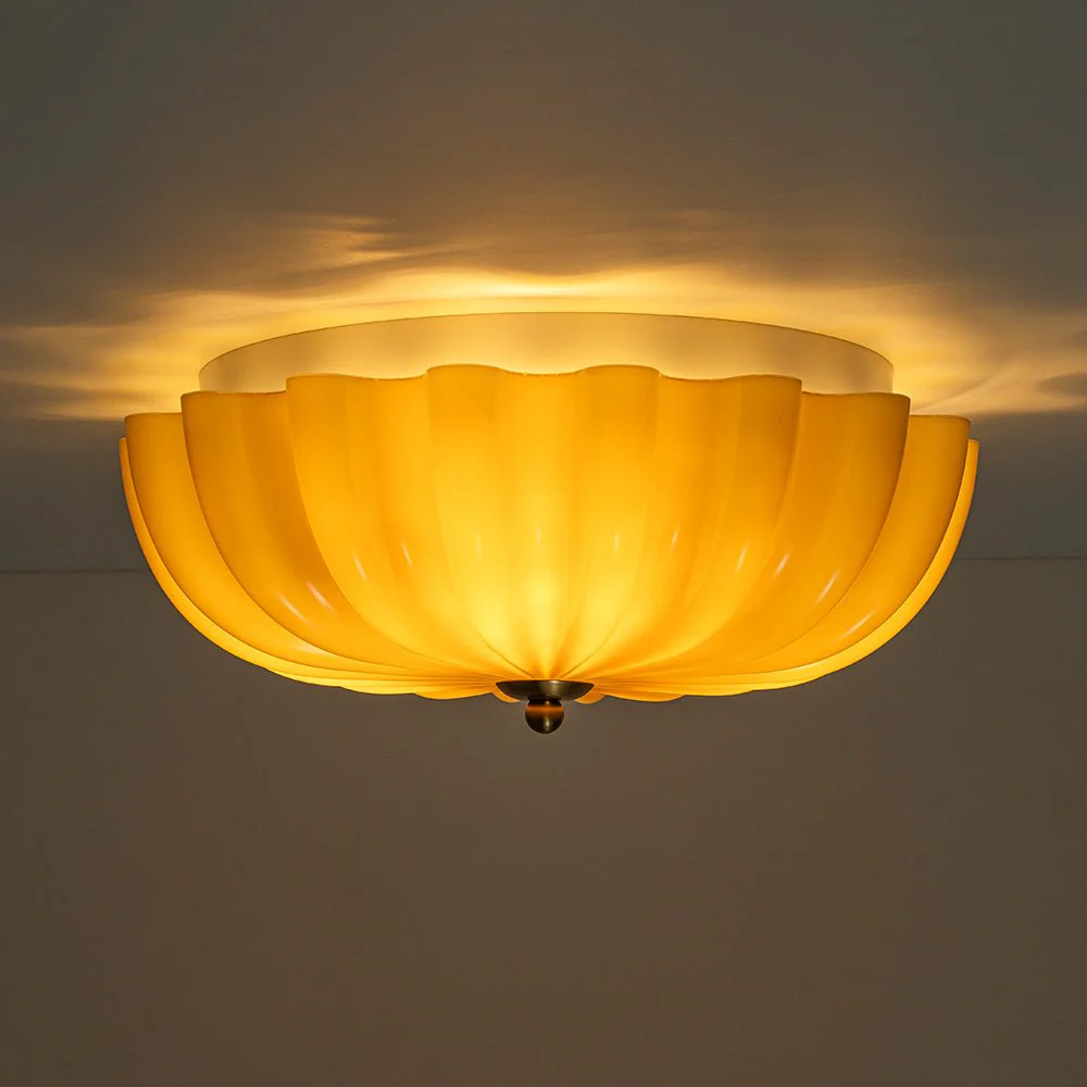 Art Deco Pleated Flower Shine Glass Semi Flush Mount - Image 21