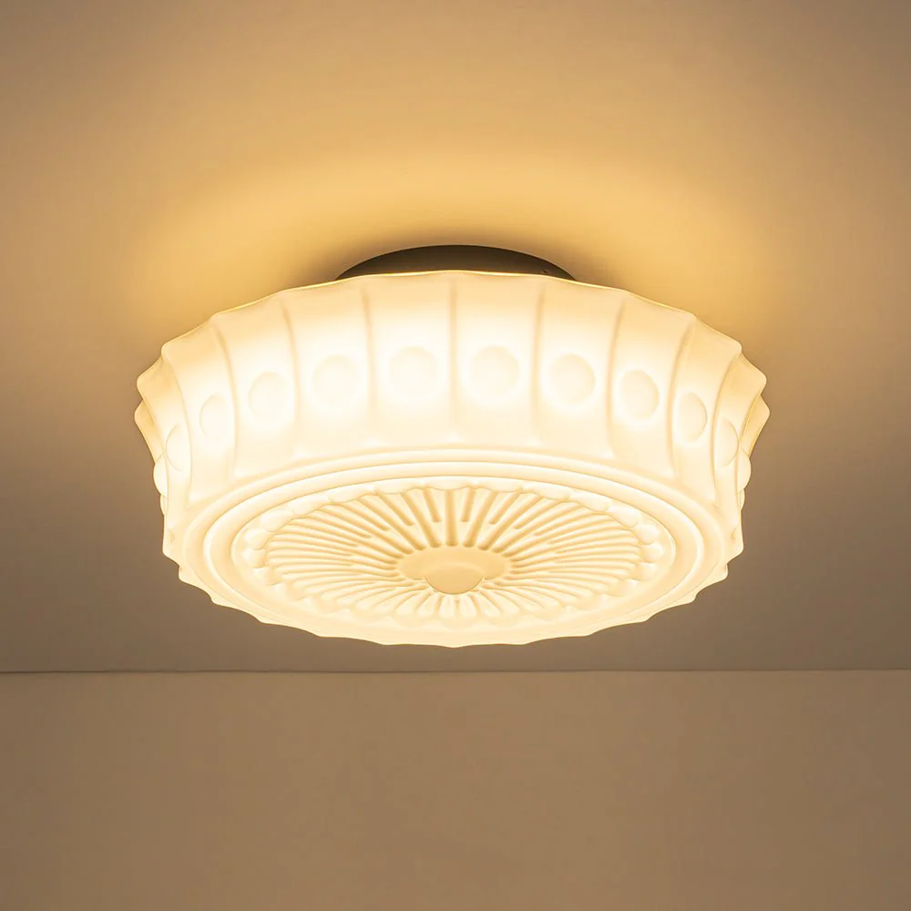Art Deco Sculptural Milk Glass Schoolhouse LED Ceiling Light - Image 5
