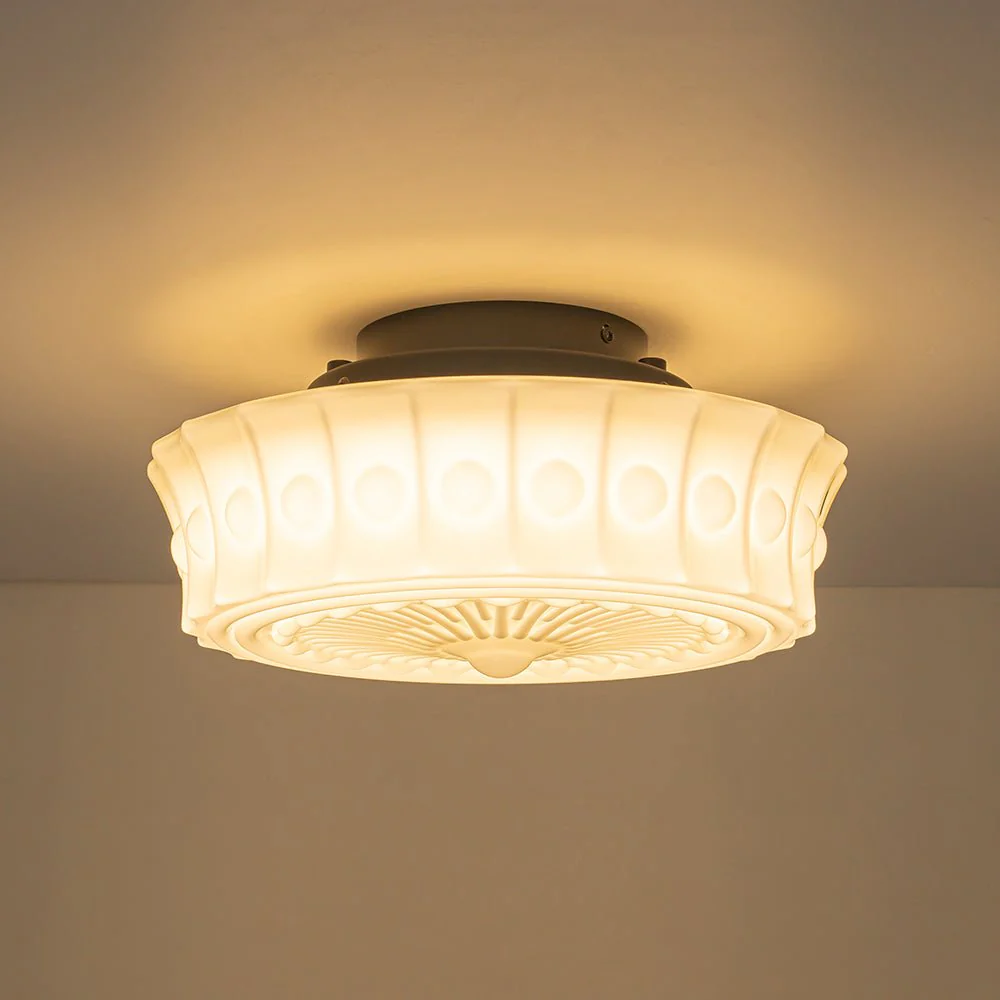 Art Deco Sculptural Milk Glass Schoolhouse LED Ceiling Light - Image 6
