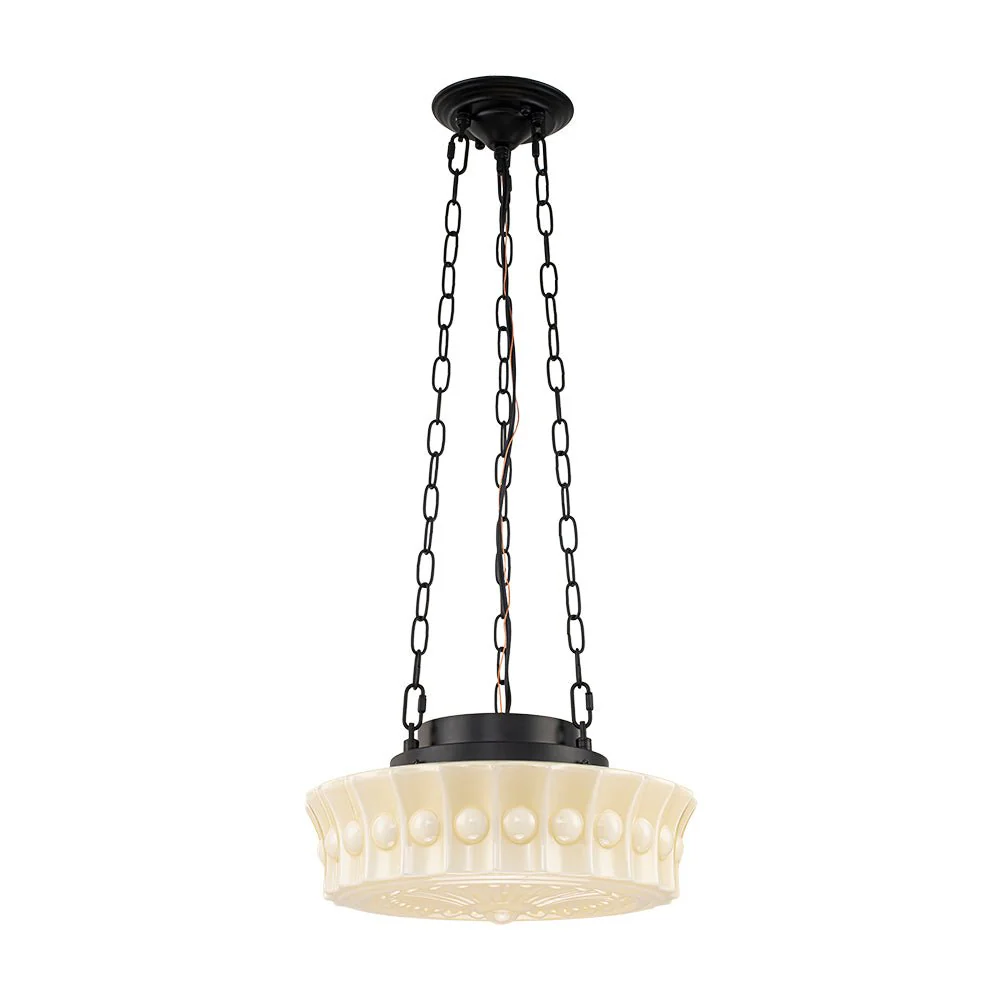 Art Deco Sculptural Milk Glass Schoolhouse LED Pendant - Image 10