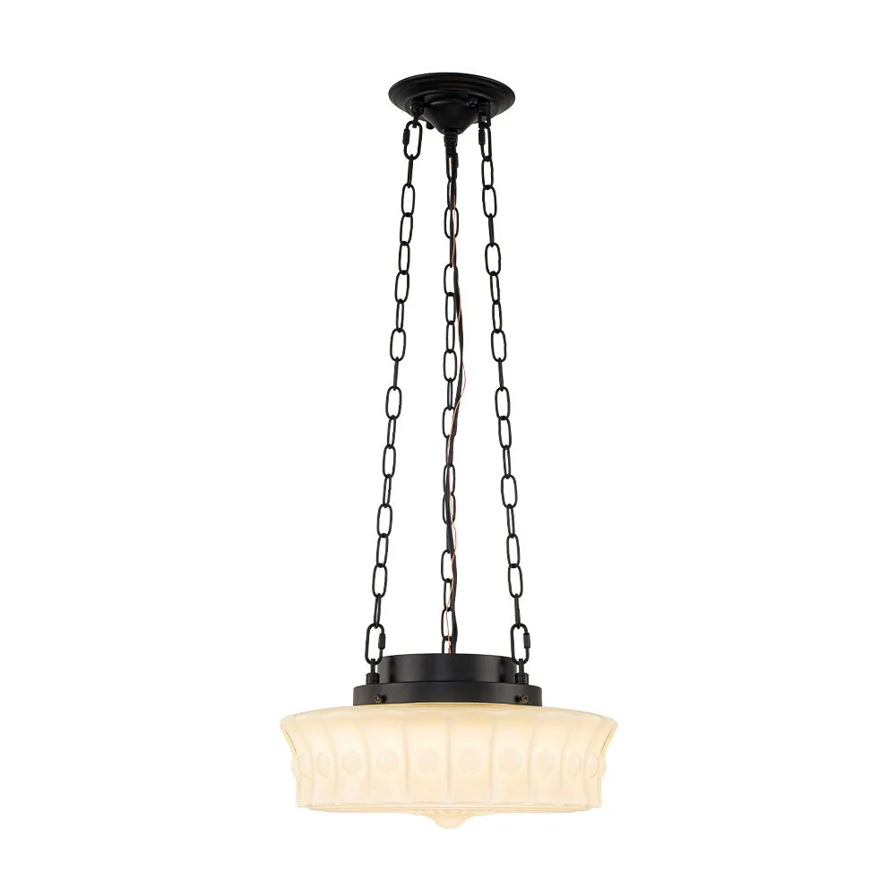 Art Deco Sculptural Milk Glass Schoolhouse LED Pendant - Image 11