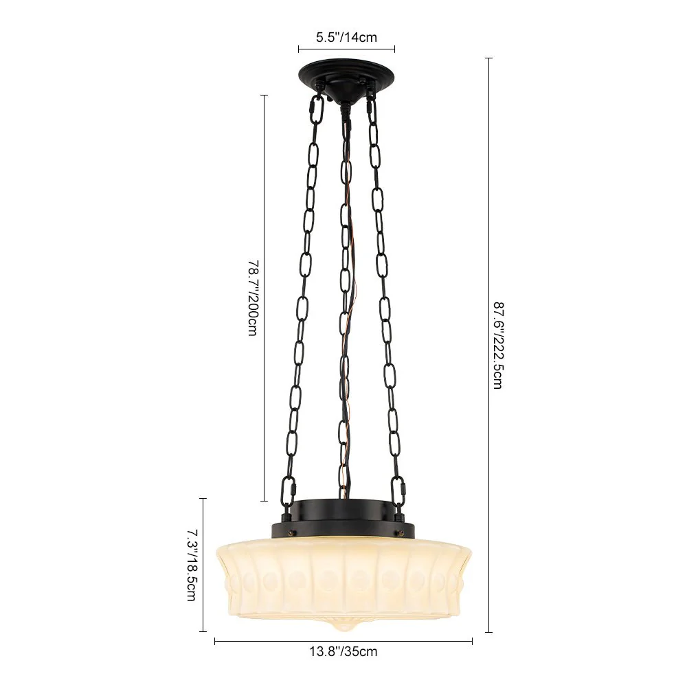 Art Deco Sculptural Milk Glass Schoolhouse LED Pendant - Image 3
