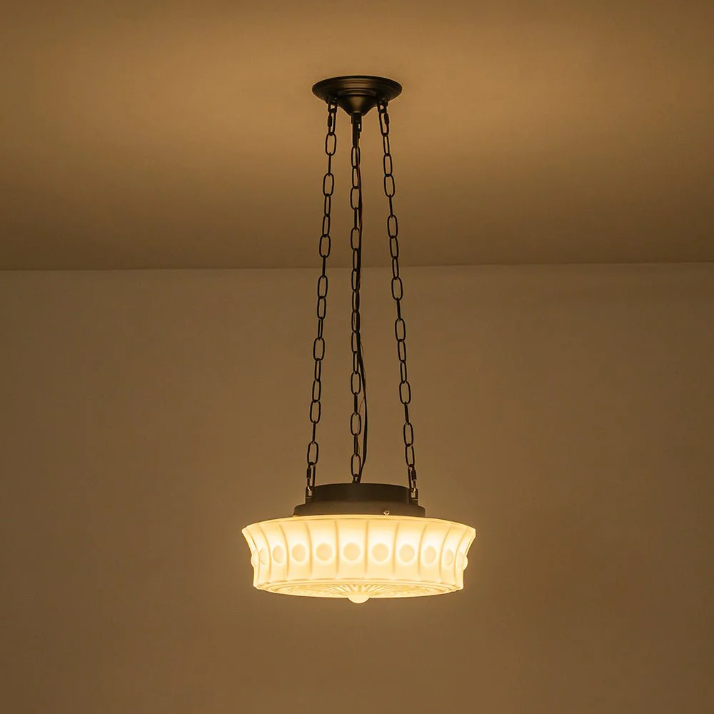 Art Deco Sculptural Milk Glass Schoolhouse LED Pendant - Image 4