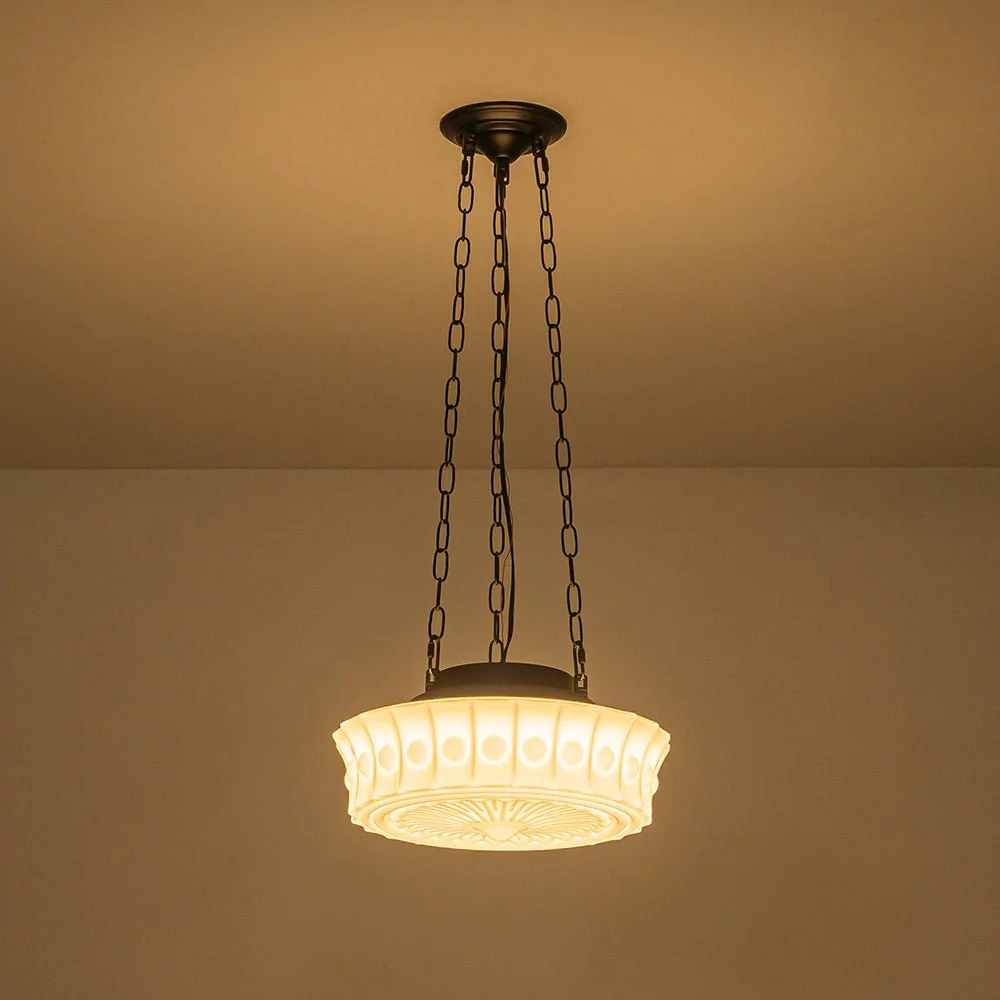 Art Deco Sculptural Milk Glass Schoolhouse LED Pendant - Image 5