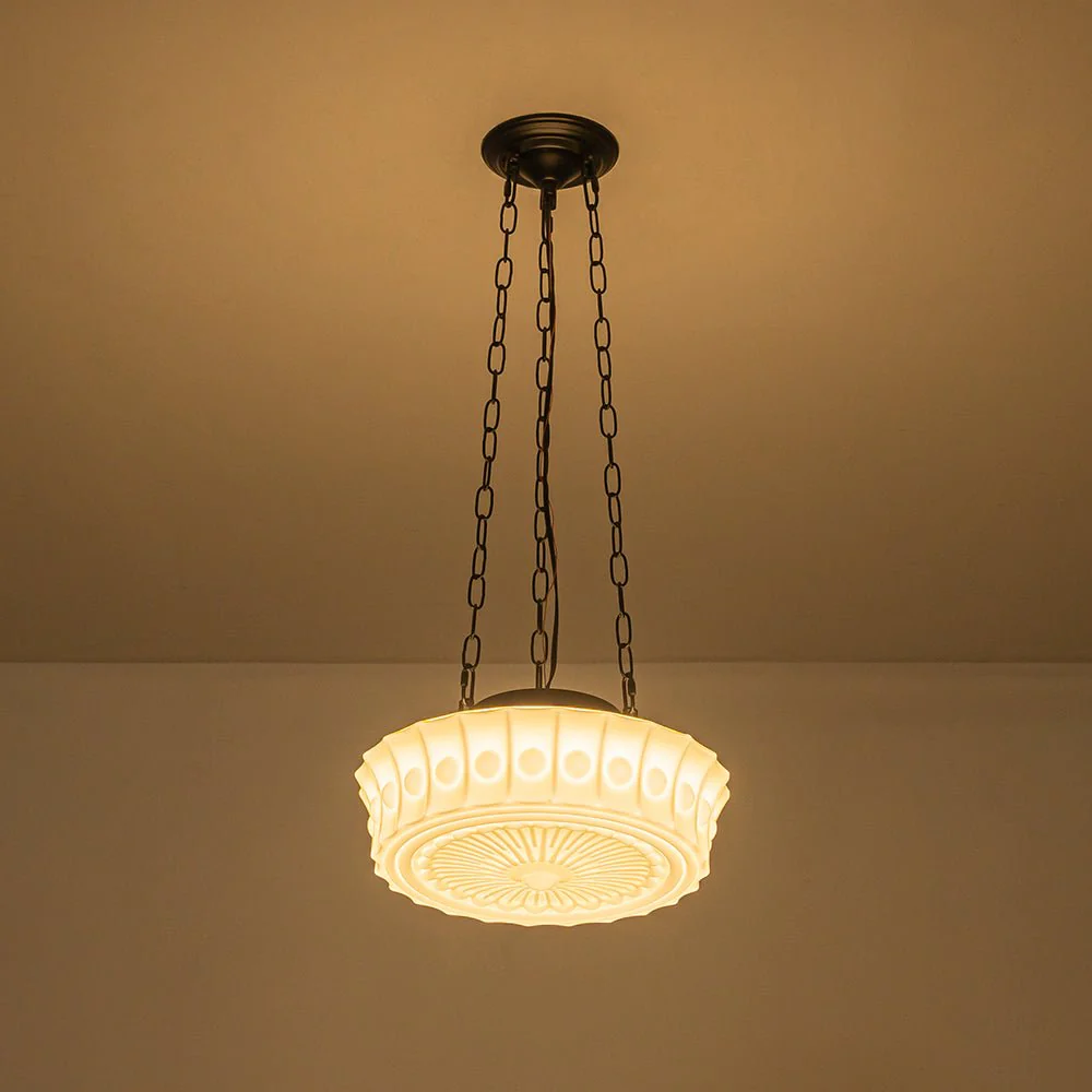 Art Deco Sculptural Milk Glass Schoolhouse LED Pendant - Image 6