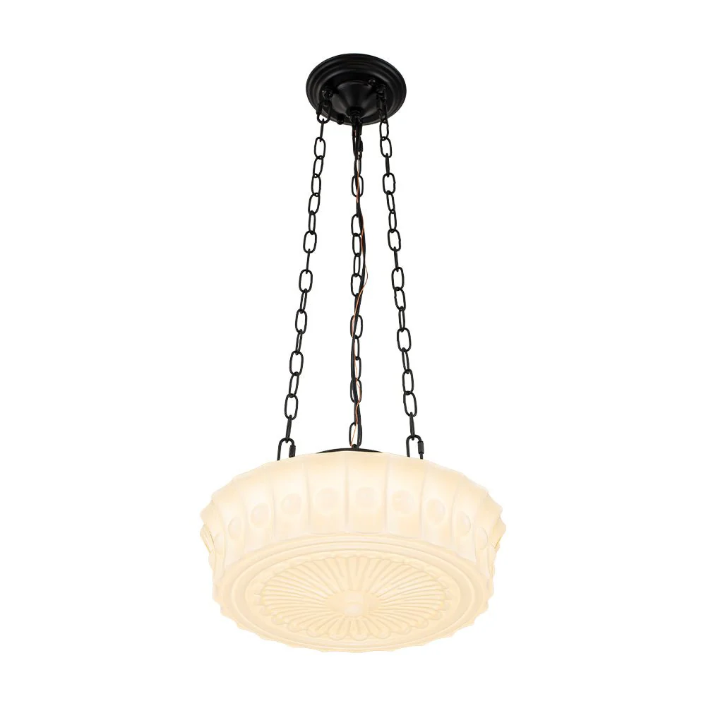 Art Deco Sculptural Milk Glass Schoolhouse LED Pendant - Image 7