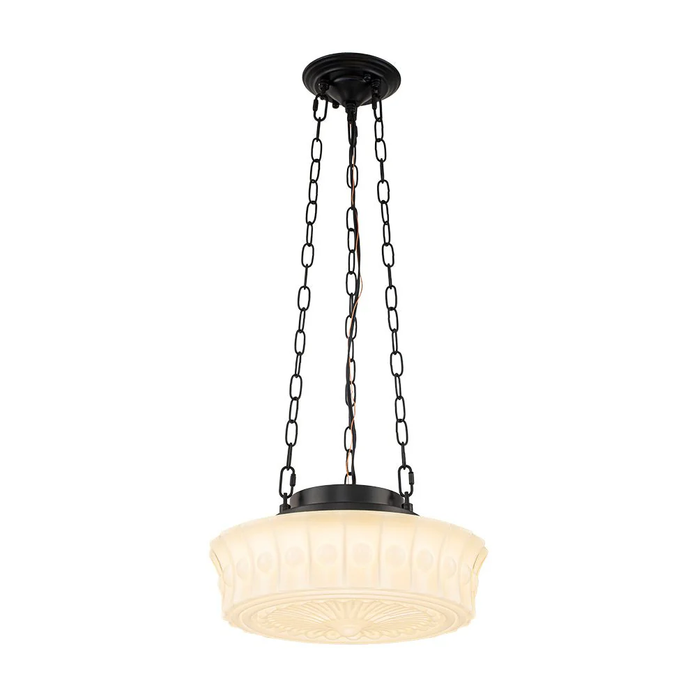 Art Deco Sculptural Milk Glass Schoolhouse LED Pendant - Image 8
