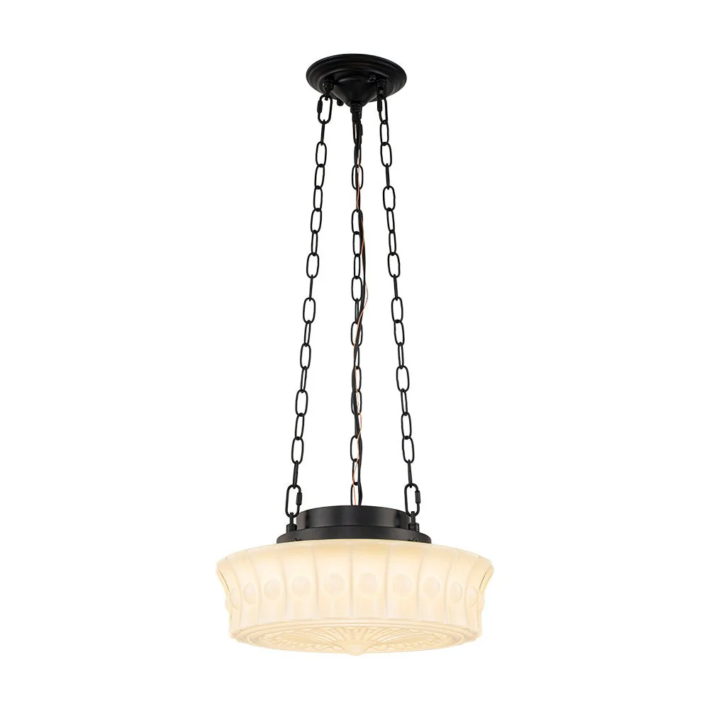 Art Deco Sculptural Milk Glass Schoolhouse LED Pendant - Image 9