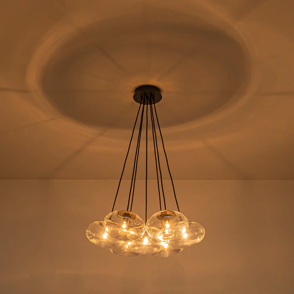 Black 7-Light Cluster Clear Glass Oval Globe Chandelier - Image 10