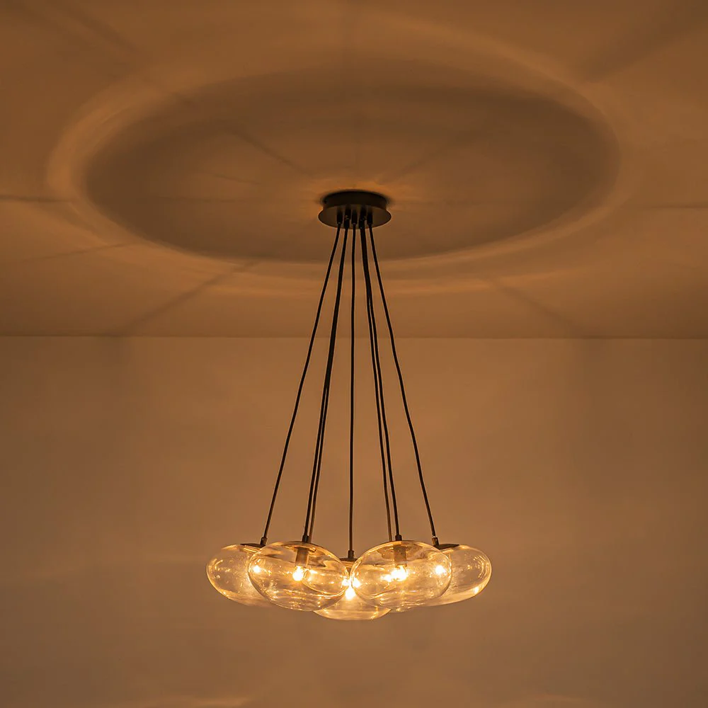 Black 7-Light Cluster Clear Glass Oval Globe Chandelier - Image 11